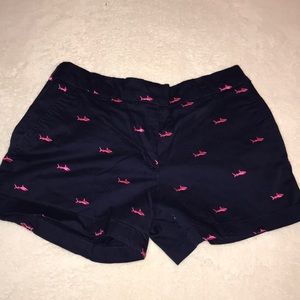 Navy and pink shark shorts.  Size 4.